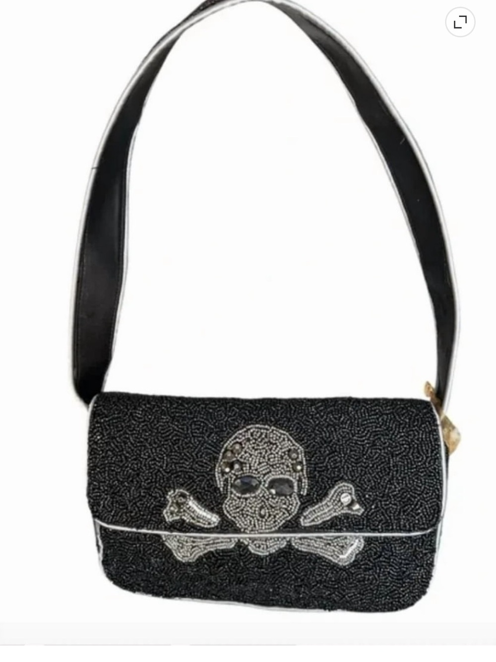 Beaded Skull & Crossbones Evening Clutch - Black
